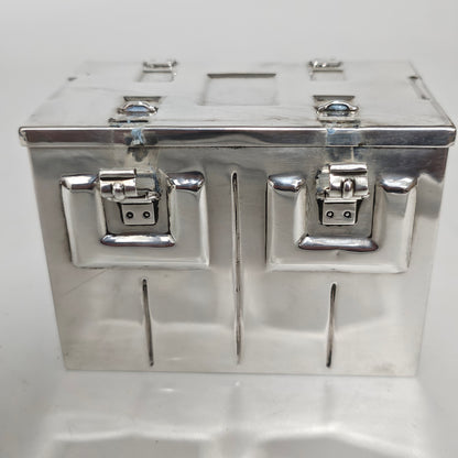 Very Fine and Unusual Silver Casket Modelled as a Coffer for Cigarettes c1941