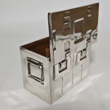 Very Fine and Unusual Silver Casket Modelled as a Coffer for Cigarettes c1941