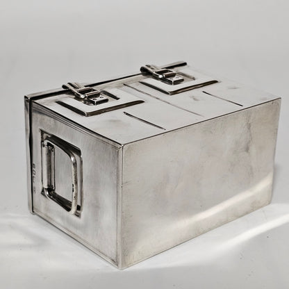 Very Fine and Unusual Silver Casket Modelled as a Coffer for Cigarettes c1941