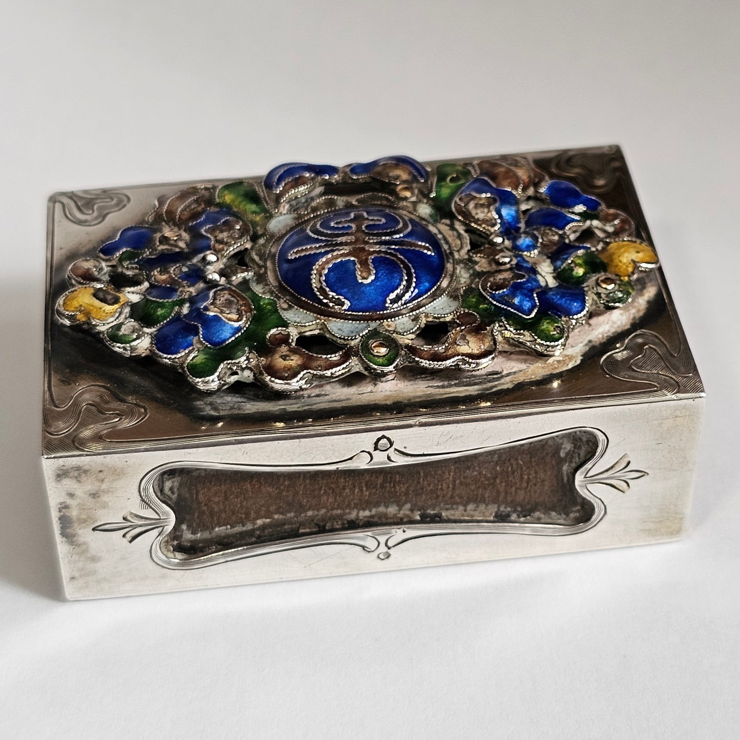Fabulous Stg Silver & Enamelled Plaque Matchbox Holder - Edward I. Farmer, New York.