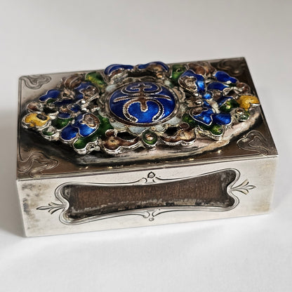 Fabulous Stg Silver & Enamelled Plaque Matchbox Holder - Edward I. Farmer, New York.