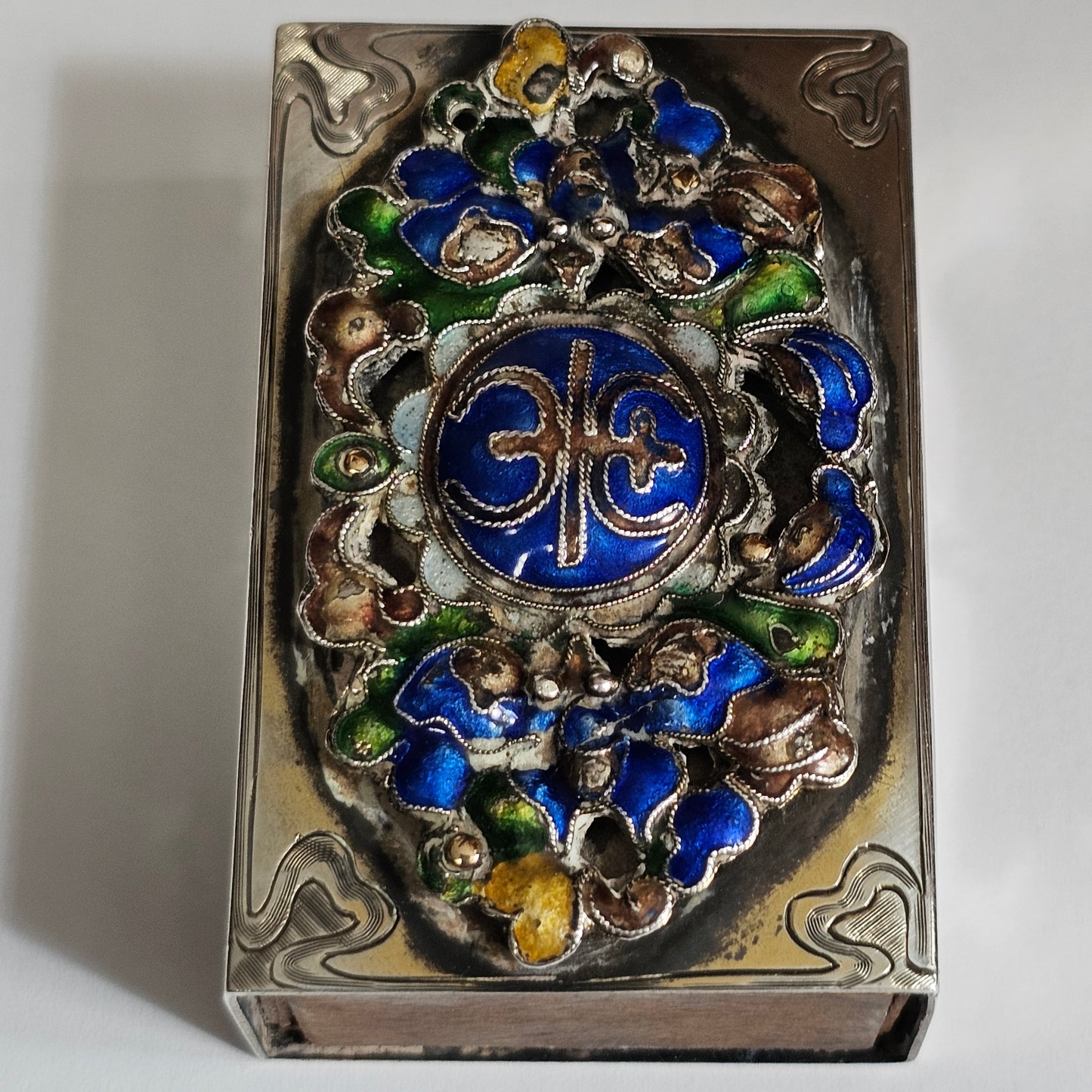Fabulous Stg Silver & Enamelled Plaque Matchbox Holder - Edward I. Farmer, New York.