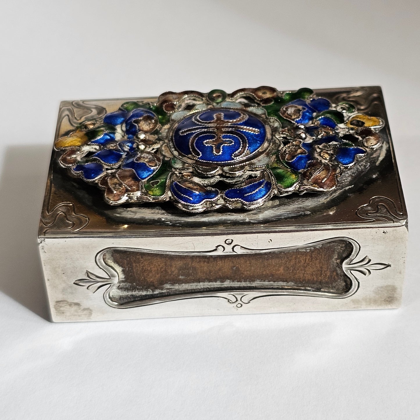 Fabulous Stg Silver & Enamelled Plaque Matchbox Holder - Edward I. Farmer, New York.