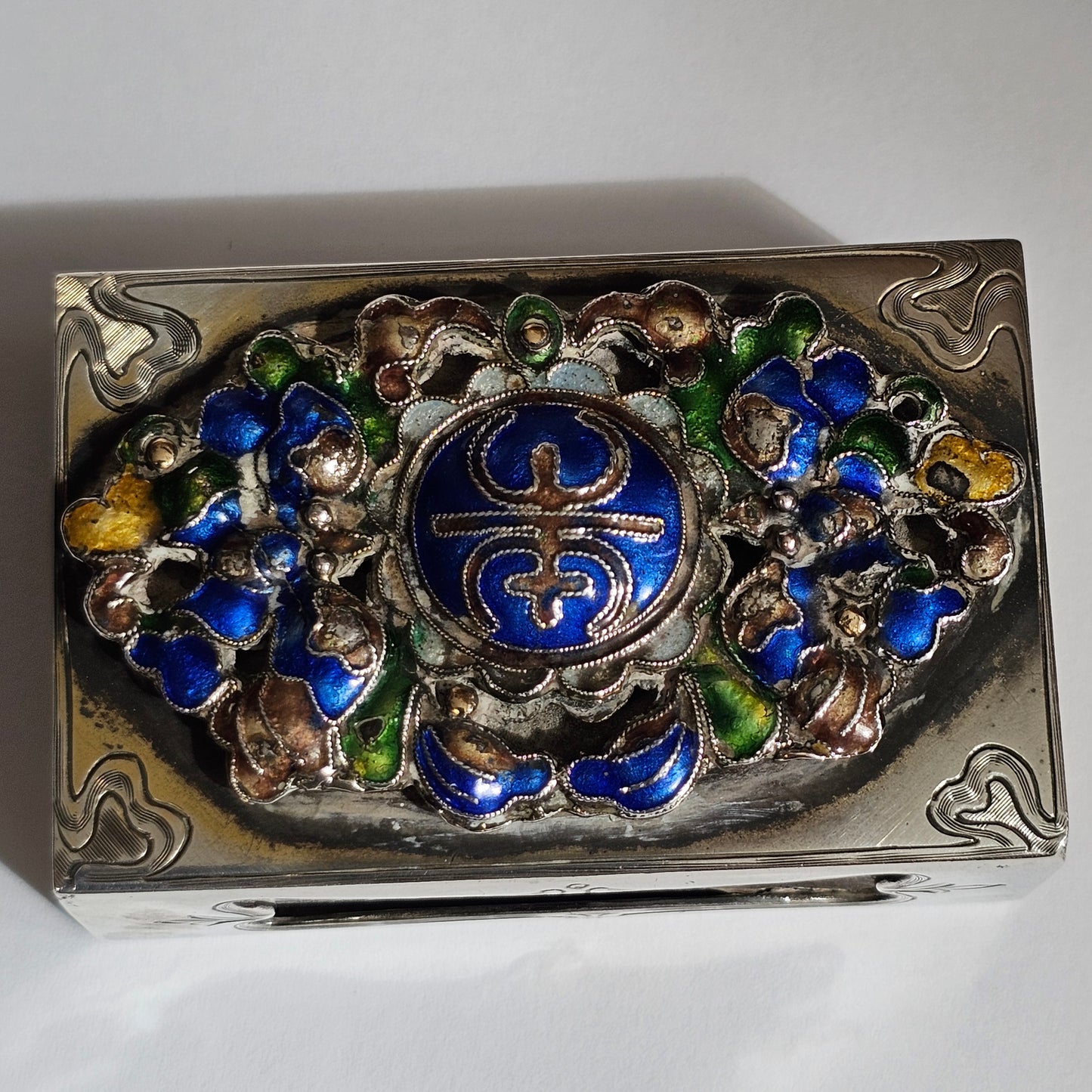 Fabulous Stg Silver & Enamelled Plaque Matchbox Holder - Edward I. Farmer, New York.