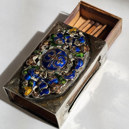 Fabulous Stg Silver & Enamelled Plaque Matchbox Holder - Edward I. Farmer, New York.