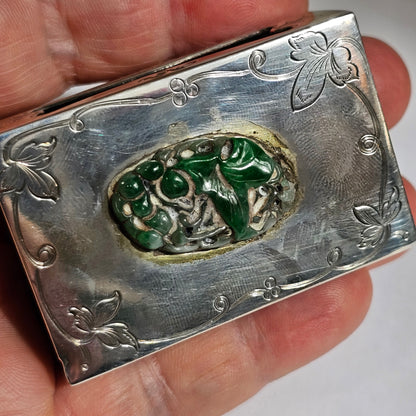 Fine Rare Edward I. Farmer Sterling Silver Matchbox Holder with Jade Plaque