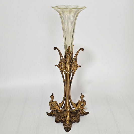Victorian 1890S Uranium Glass Epergne Vase With A Gilt Bronze Base/Holder
