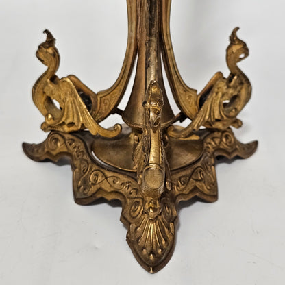 Victorian 1890S Uranium Glass Epergne Vase With A Gilt Bronze Base/Holder