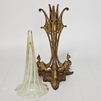 Victorian 1890S Uranium Glass Epergne Vase With A Gilt Bronze Base/Holder