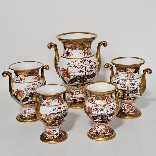 A Stunning 5-Piece Suite/Garniture Of Spode 967 Pattern Amphora Vases
