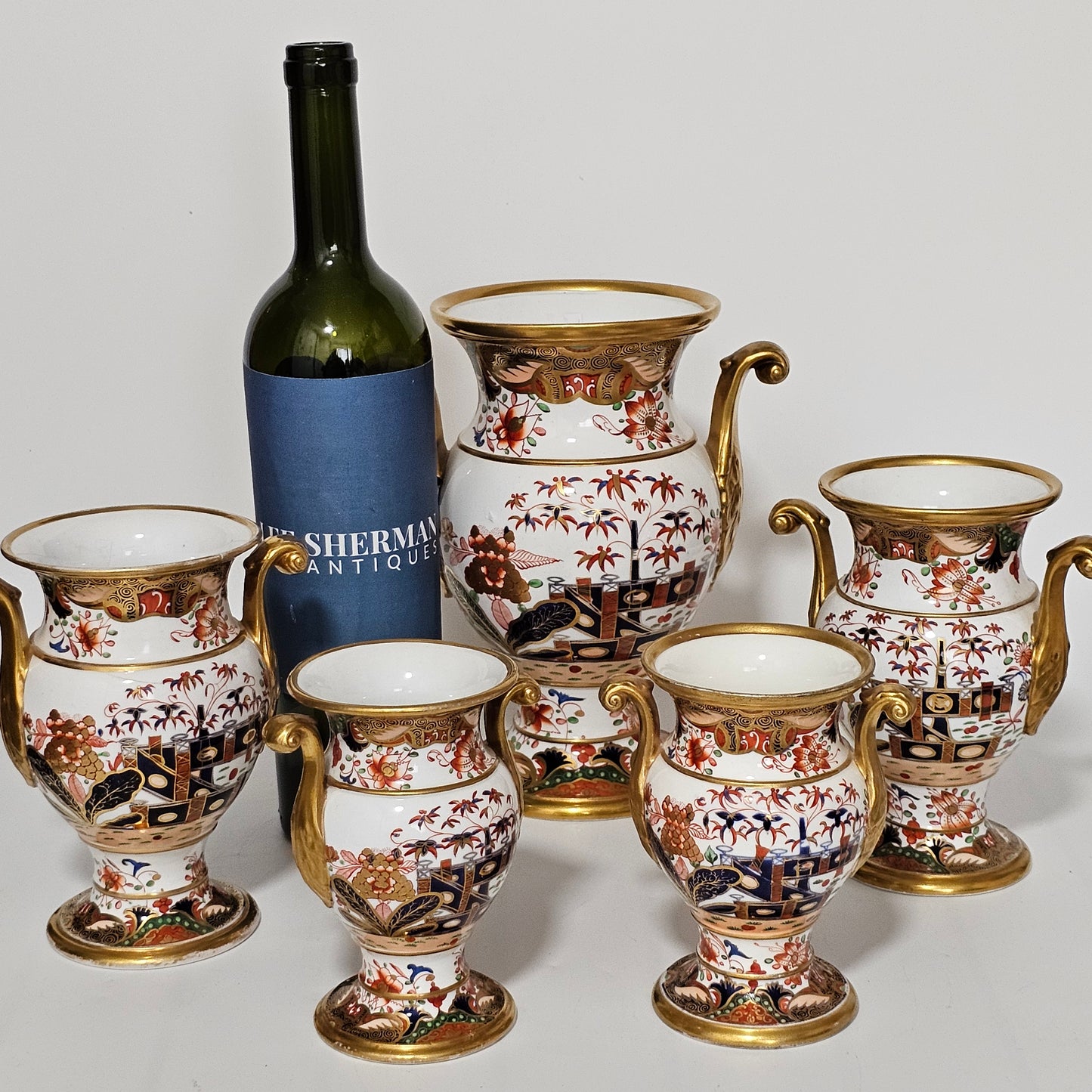 A Stunning 5-Piece Suite/Garniture Of Spode 967 Pattern Amphora Vases