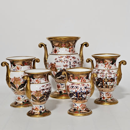 A Stunning 5-Piece Suite/Garniture Of Spode 967 Pattern Amphora Vases