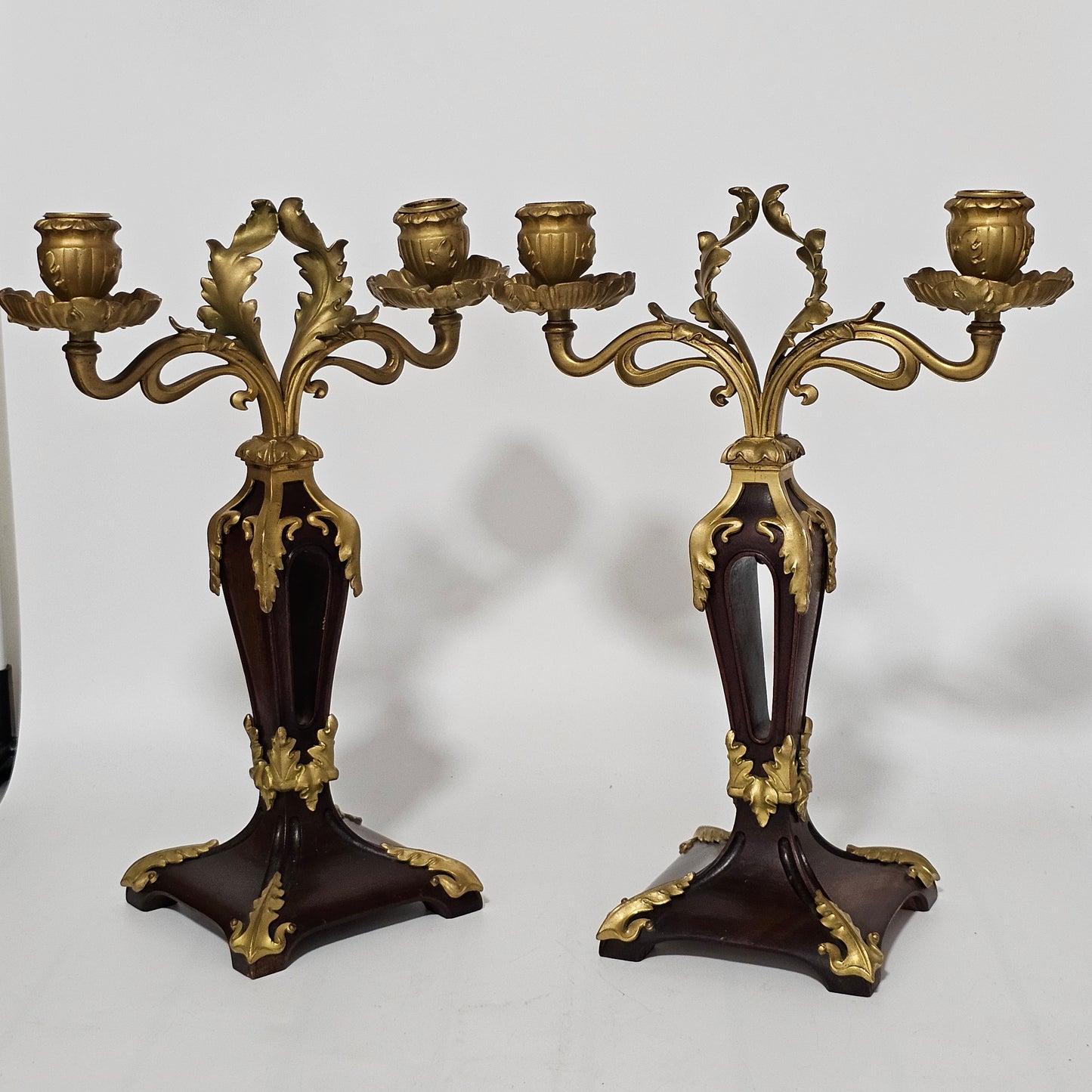 Antique Art Nouveau Jugendstil ~1900 Bronze Gilt & Walnut Candelabra