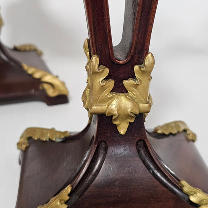 Antique Art Nouveau Jugendstil ~1900 Bronze Gilt & Walnut Candelabra