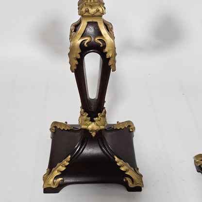 Antique Art Nouveau Jugendstil ~1900 Bronze Gilt & Walnut Candelabra