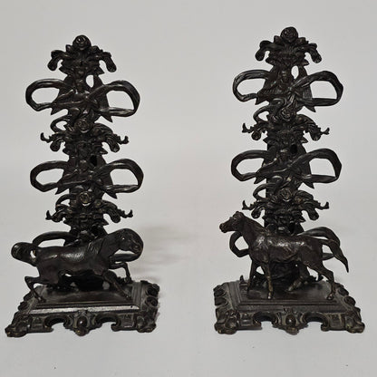 Antique Pair of Mid 19th Century Ornate Bronze Desktop Letter Holder Rack Stands