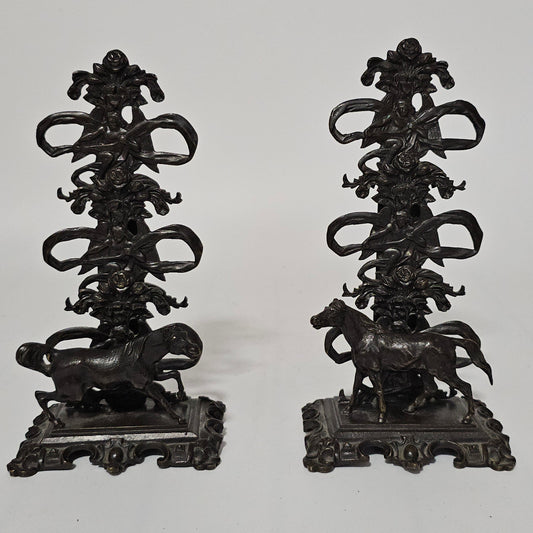 Antique Pair of Mid 19th Century Ornate Bronze Desktop Letter Holder Rack Stands