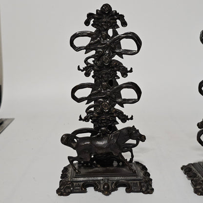 Antique Pair of Mid 19th Century Ornate Bronze Desktop Letter Holder Rack Stands