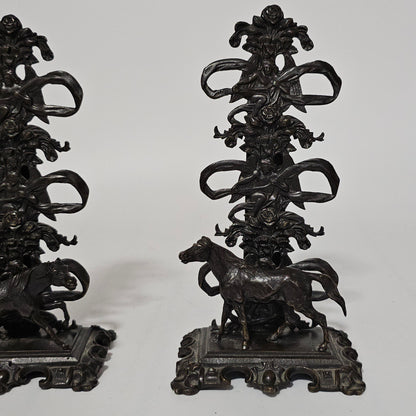 Antique Pair of Mid 19th Century Ornate Bronze Desktop Letter Holder Rack Stands