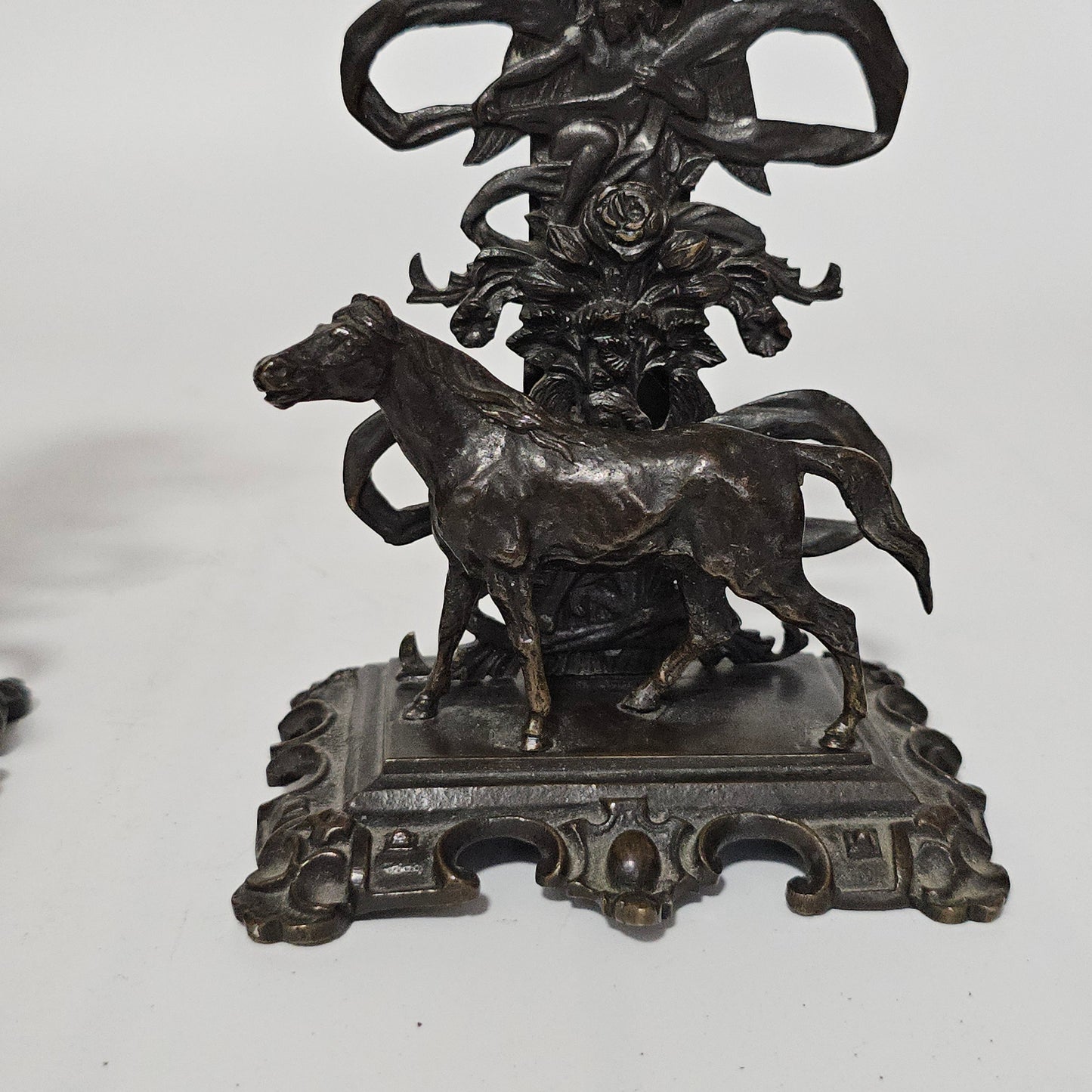 Antique Pair of Mid 19th Century Ornate Bronze Desktop Letter Holder Rack Stands