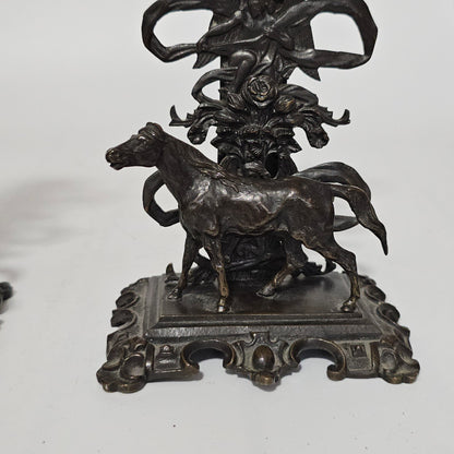 Antique Pair of Mid 19th Century Ornate Bronze Desktop Letter Holder Rack Stands