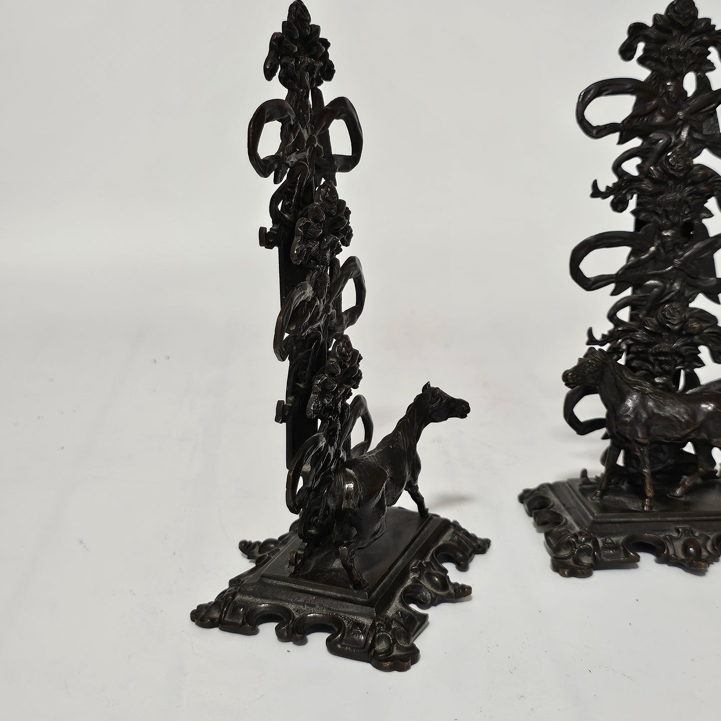 Antique Pair of Mid 19th Century Ornate Bronze Desktop Letter Holder Rack Stands