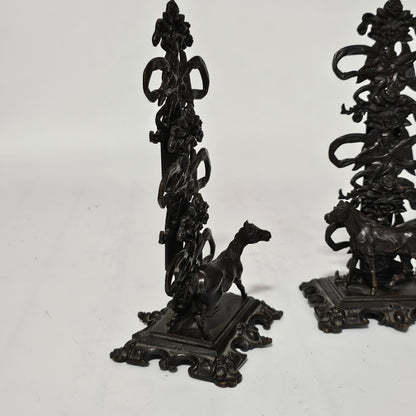 Antique Pair of Mid 19th Century Ornate Bronze Desktop Letter Holder Rack Stands