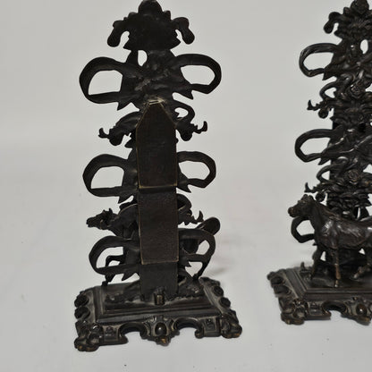 Antique Pair of Mid 19th Century Ornate Bronze Desktop Letter Holder Rack Stands