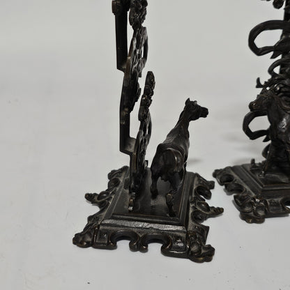Antique Pair of Mid 19th Century Ornate Bronze Desktop Letter Holder Rack Stands