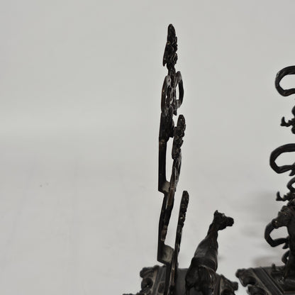 Antique Pair of Mid 19th Century Ornate Bronze Desktop Letter Holder Rack Stands