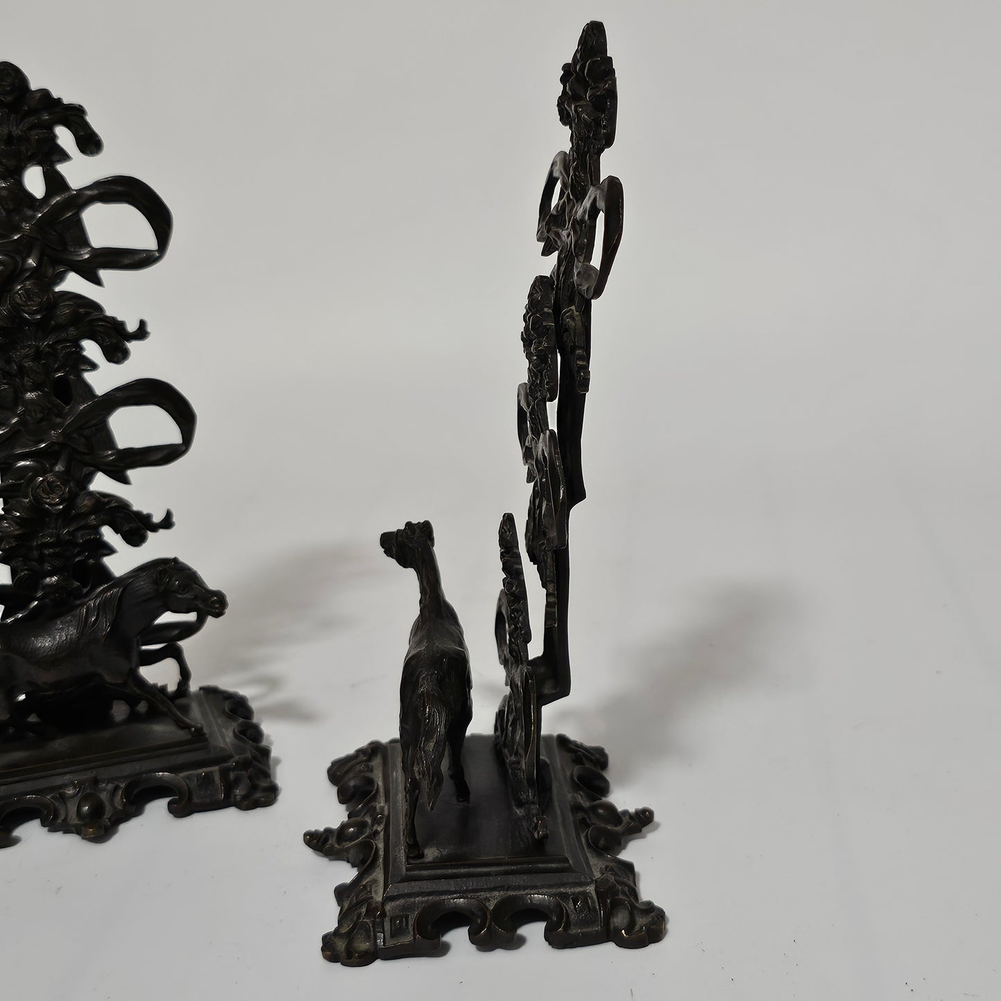 Antique Pair of Mid 19th Century Ornate Bronze Desktop Letter Holder Rack Stands