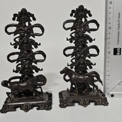 Antique Pair of Mid 19th Century Ornate Bronze Desktop Letter Holder Rack Stands