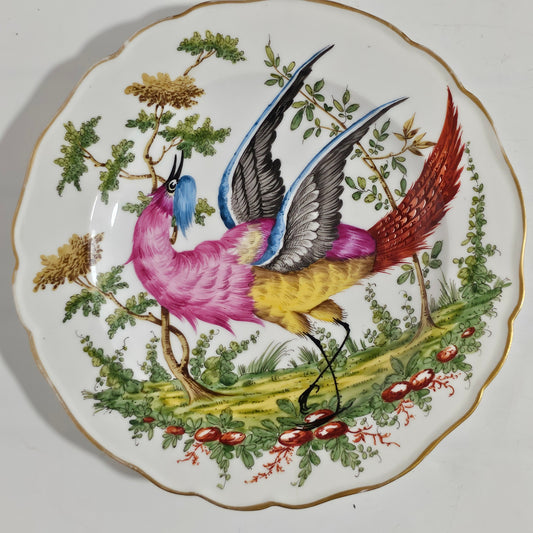 19thc Porcelain Plate Chelsea-Gold Anchor, Bird Pattern