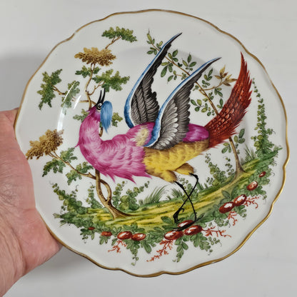 19thc Porcelain Plate Chelsea-Gold Anchor, Bird Pattern
