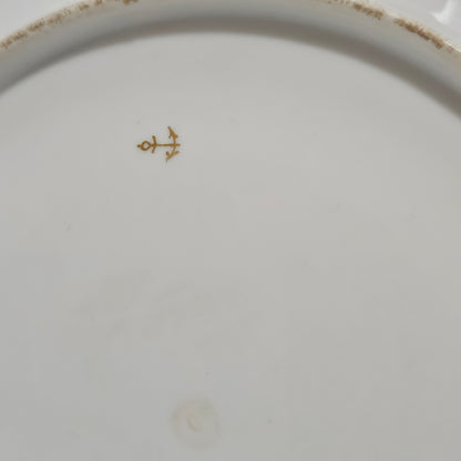 19thc Porcelain Plate Chelsea-Gold Anchor, Bird Pattern