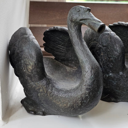 Rare Pair of 19th‑Century Bronze Swan Fountain Spouts