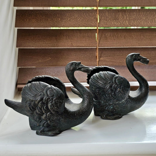 Rare Pair of 19th‑Century Bronze Swan Fountain Spouts