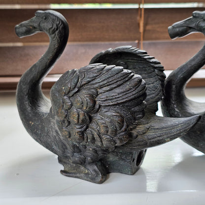Rare Pair of 19th‑Century Bronze Swan Fountain Spouts