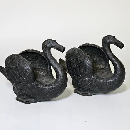 Rare Pair of 19th‑Century Bronze Swan Fountain Spouts