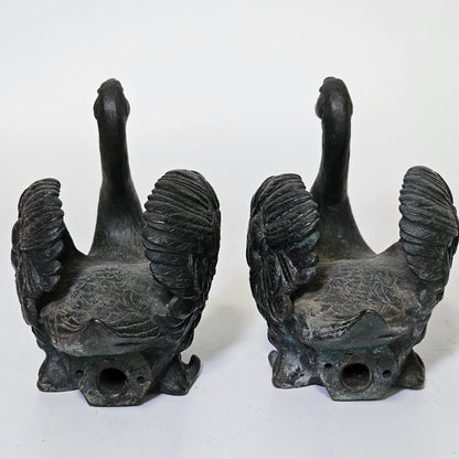 Rare Pair of 19th‑Century Bronze Swan Fountain Spouts