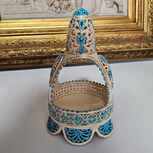 A Rare Reticulated Hungarian Zsolnay Pecs Pottery Basket C1885-1887