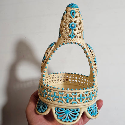 A Rare Reticulated Hungarian Zsolnay Pecs Pottery Basket C1885-1887