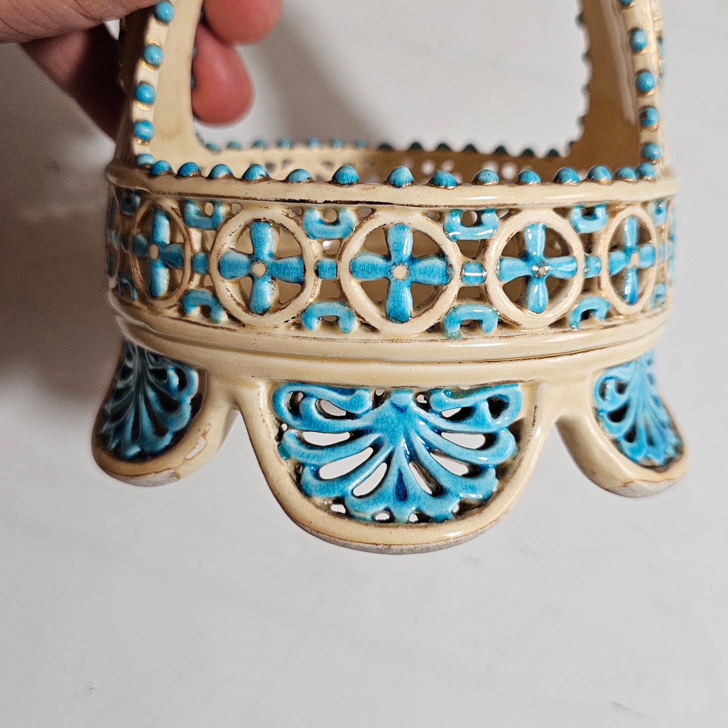A Rare Reticulated Hungarian Zsolnay Pecs Pottery Basket C1885-1887
