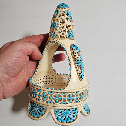 A Rare Reticulated Hungarian Zsolnay Pecs Pottery Basket C1885-1887
