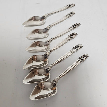 Exquisite Set of 6 x Georg Jensen Antique Acorn Pattern Silver Grapefruit Spoons