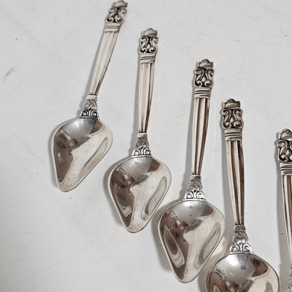 Exquisite Set of 6 x Georg Jensen Antique Acorn Pattern Silver Grapefruit Spoons