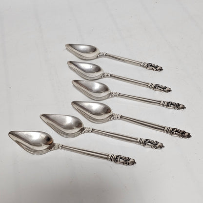 Exquisite Set of 6 x Georg Jensen Antique Acorn Pattern Silver Grapefruit Spoons