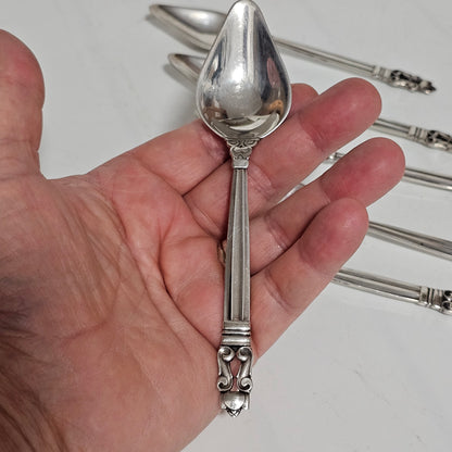 Exquisite Set of 6 x Georg Jensen Antique Acorn Pattern Silver Grapefruit Spoons