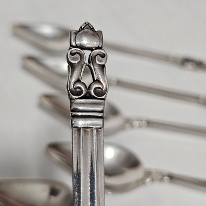 Exquisite Set of 6 x Georg Jensen Antique Acorn Pattern Silver Grapefruit Spoons