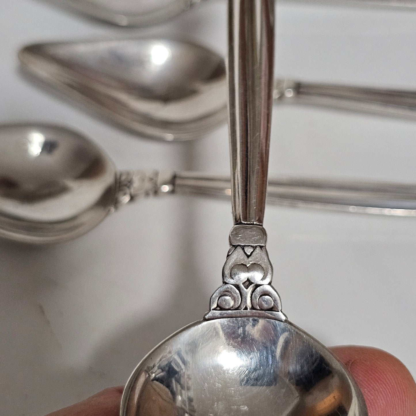 Exquisite Set of 6 x Georg Jensen Antique Acorn Pattern Silver Grapefruit Spoons